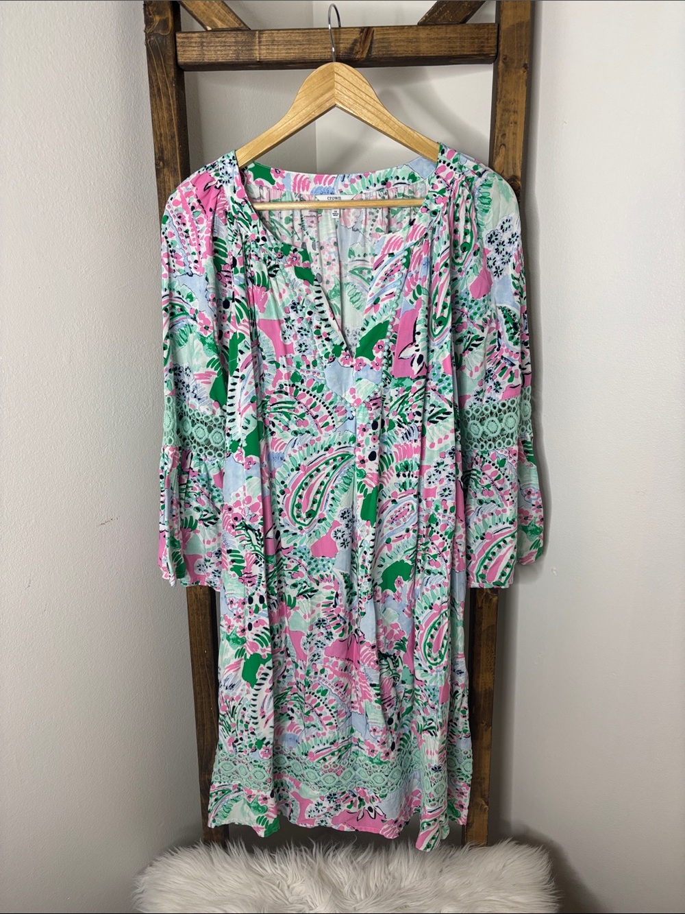 crown & ivy Pink, Mint & White Paisley Midi Dress Size 1X